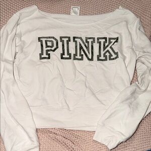 PINK Victoria's Secret White Sweatshirt with Olive Logo